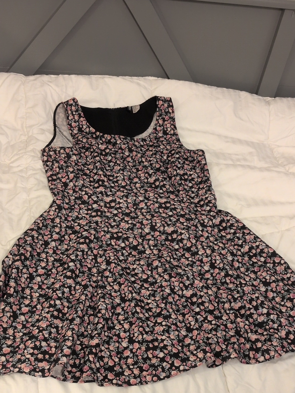 H&M Black Sleeveless Dress with Pink Floral Pattern
